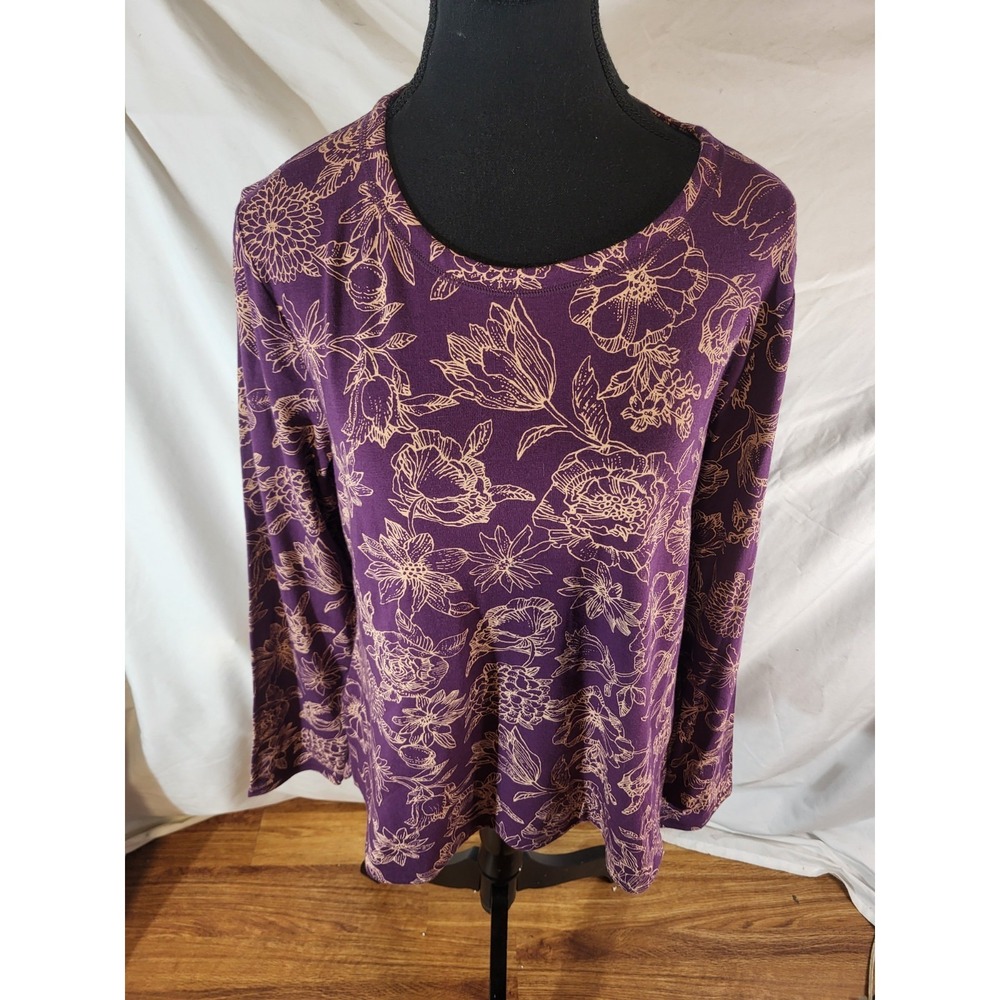 NWT Talbots Jersey Crewneck S/S Purple Floral Size Large